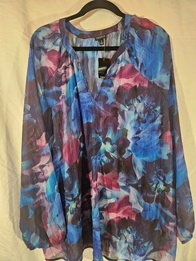 torrid Blue & Purple Floral V-Neck Tunic
